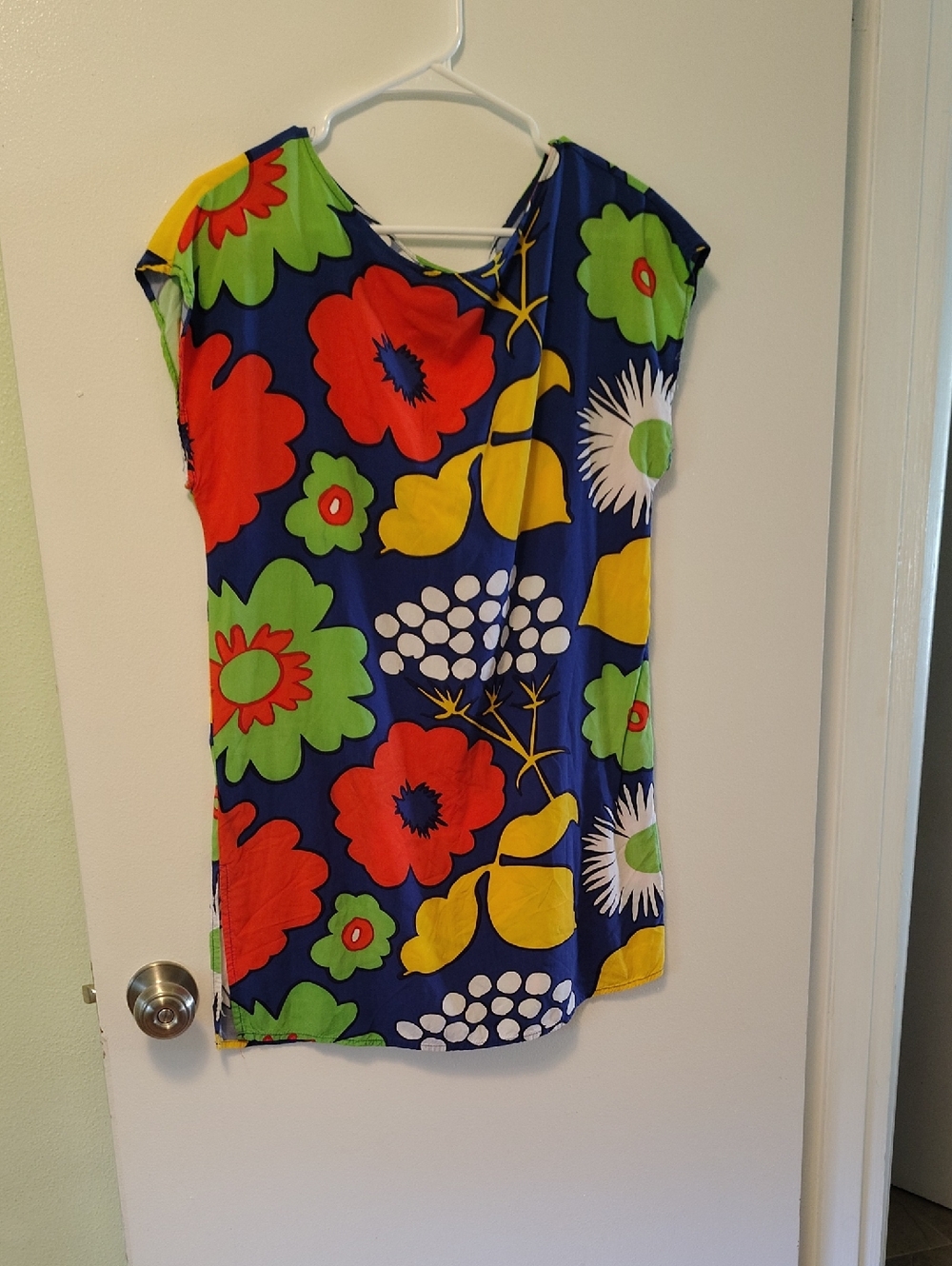 Marimekko Navy Shift Tunic with Red, Green & Yellow Floral Print